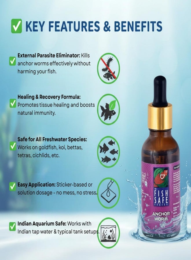 علاج ديدان المرساة من سلسلة فيش سيف | قاتل الطفيليات الخارجية + داعم للشفاء | آمن لجميع أسماك الزينة (30 مل) - Image 3